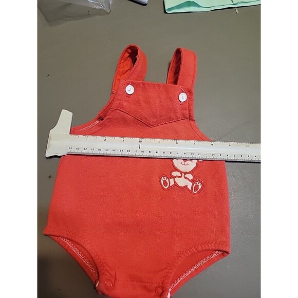 Vtg Carters Overall Shorts Romper 9 Month Teddy Bear Red White - Picture 5 of 7